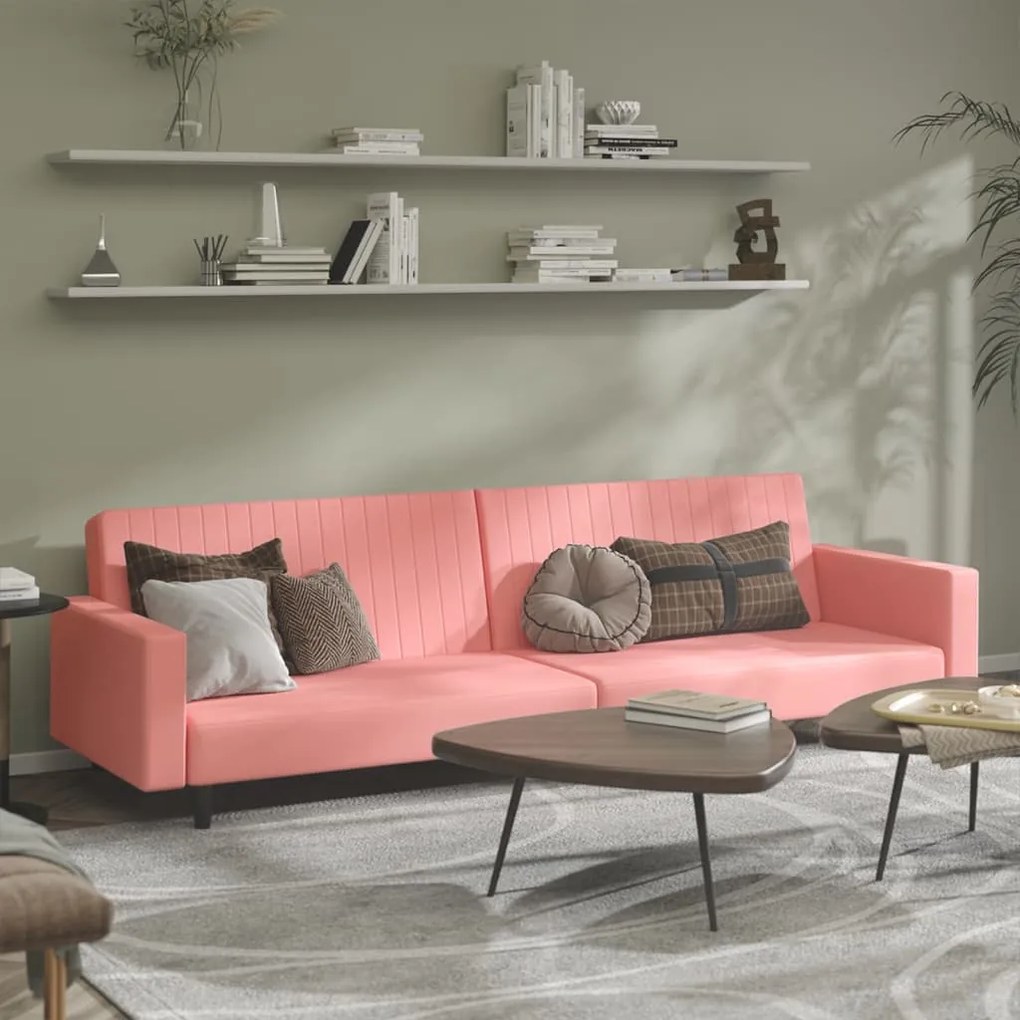 vidaXL Sofá-cama de 2 lugares veludo rosa