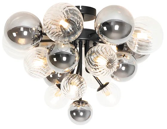 Candeeiro de teto preto com vidro fumê e transparente 10 luzes - Bonnie Art Deco