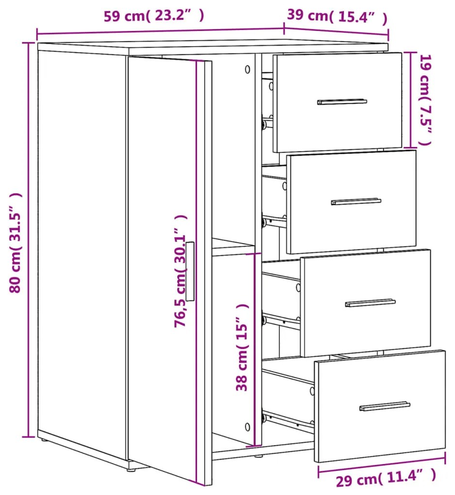 Aparadores 2 pcs 59x39x80 cm derivados madeira cinzento cimento