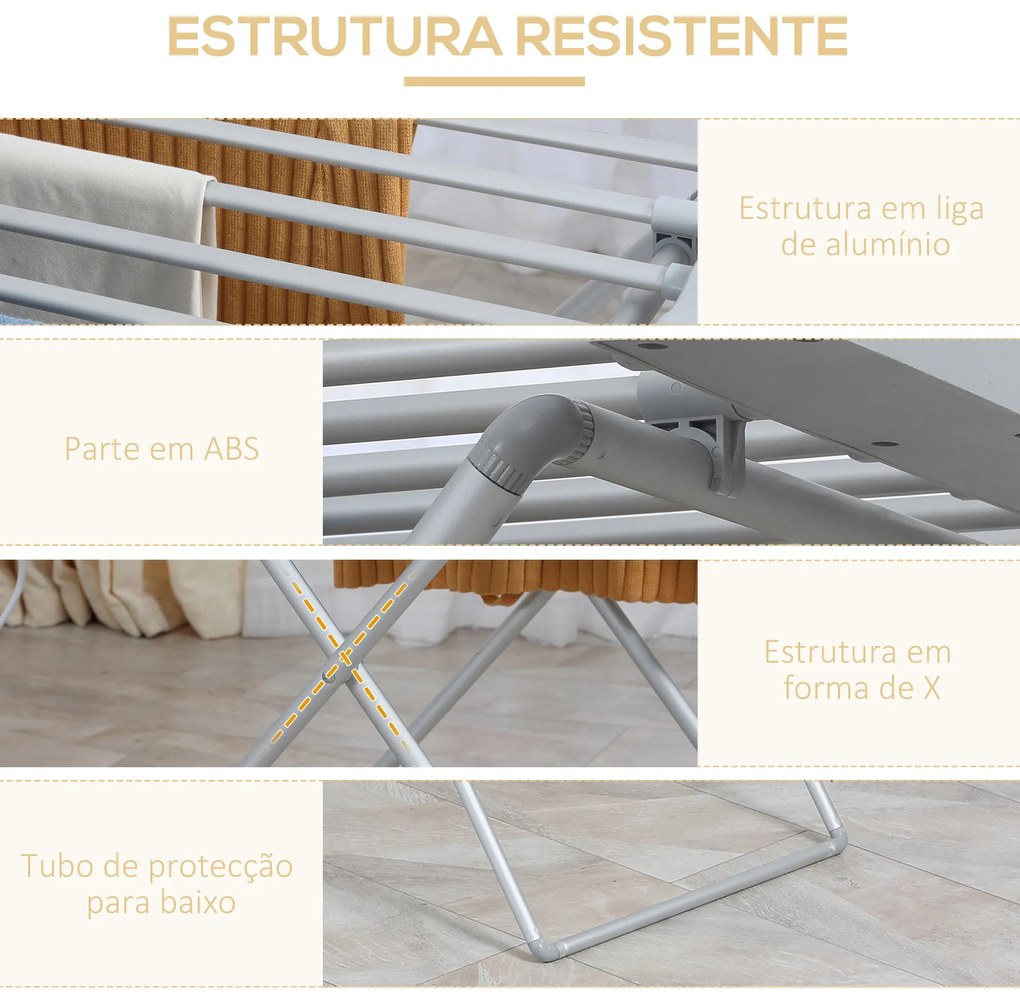 Estendal Elétrico Dobrável 120W Estendal Elétrico de Roupa com Estrutura de Liga de Alumínio 94x50x90cm Prata