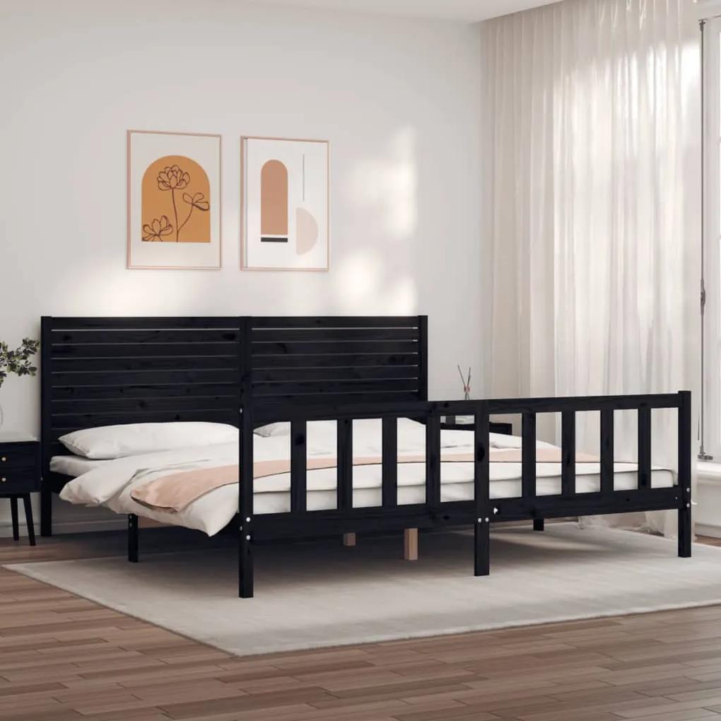 3193225 vidaXL Estrutura cama Super King Size c/cabeceira madeira maciça preto