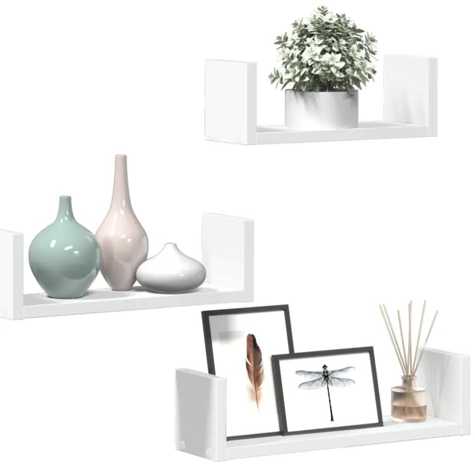 Prateleira de parede 3 pcs derivados de madeira branco