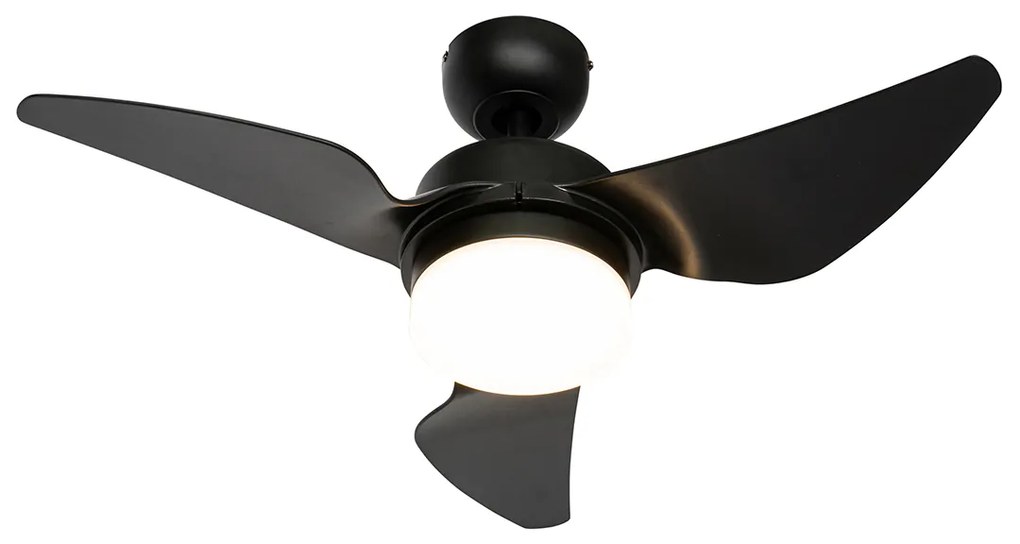 Ventilador de teto preto com LED e controlo remoto - Yuki Moderno