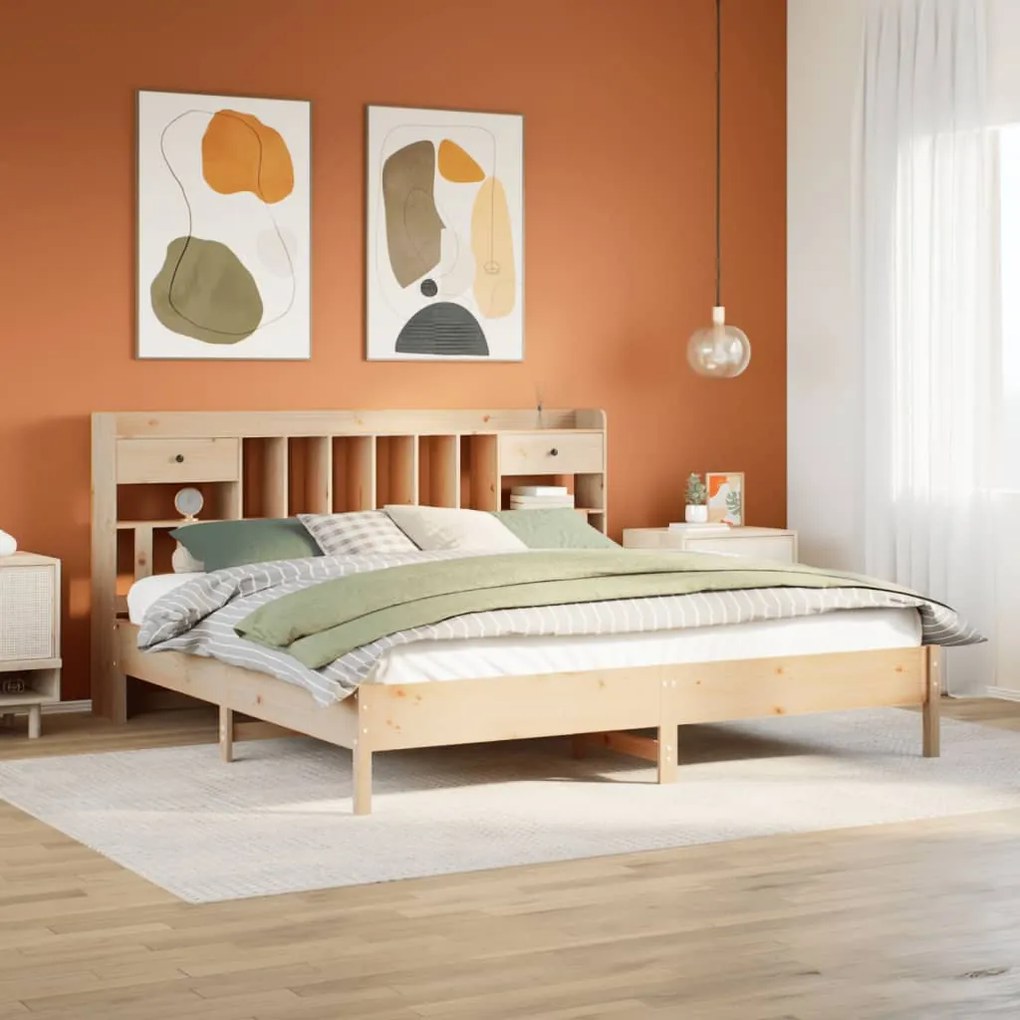 vidaXL Cama com estante sem colchão 200x200 cm pinho maciço