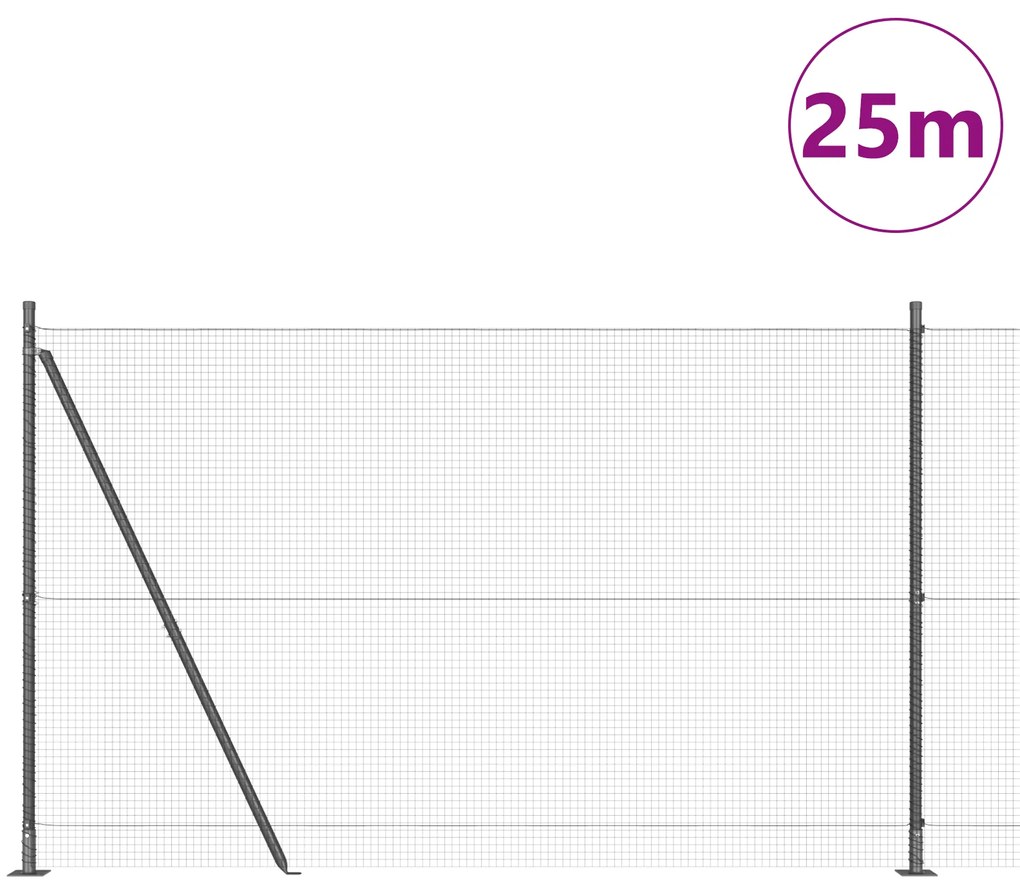Conjunto de Poste de Cerca 2 Unidades Cinza Metal 25 x 1,5 m