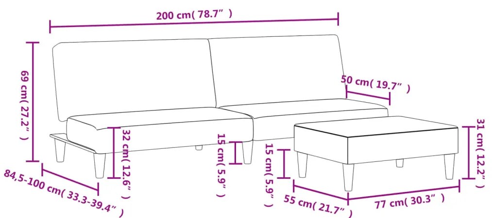 Sofá-cama de 2 lugares c/ apoio de pés tecido cinzento-escuro