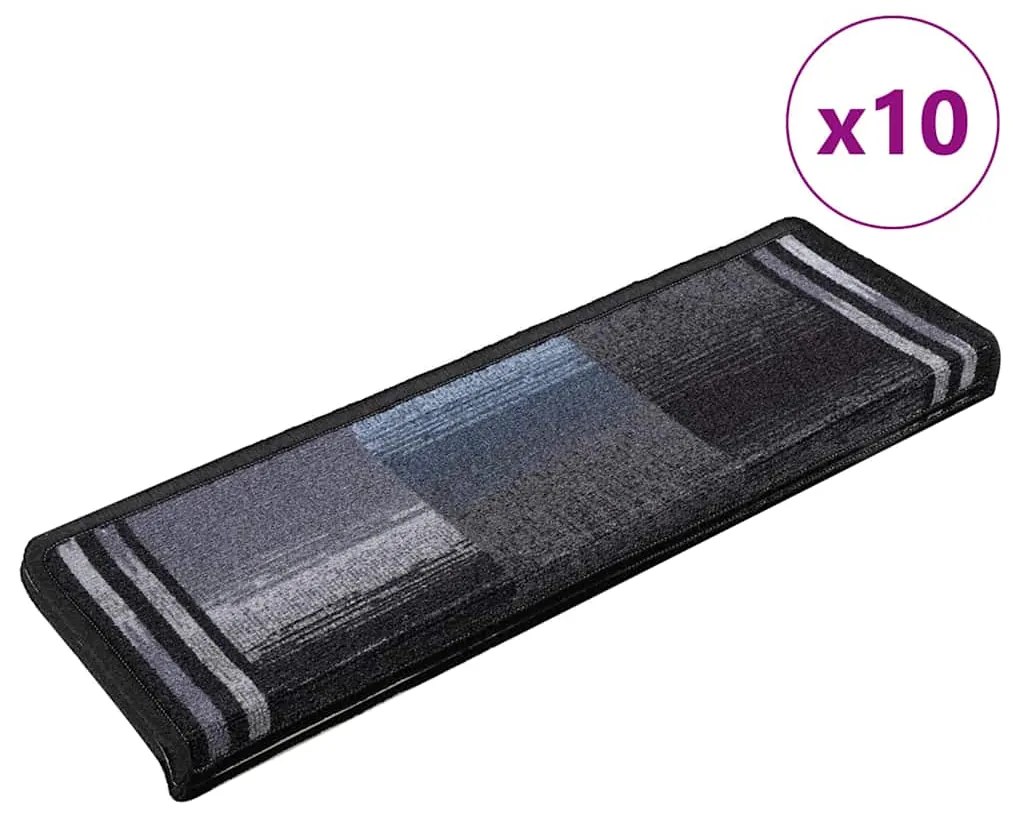 vidaXL Tapetes de escadas adesivos 10 pcs 65x21x4 cm preto e cinzento