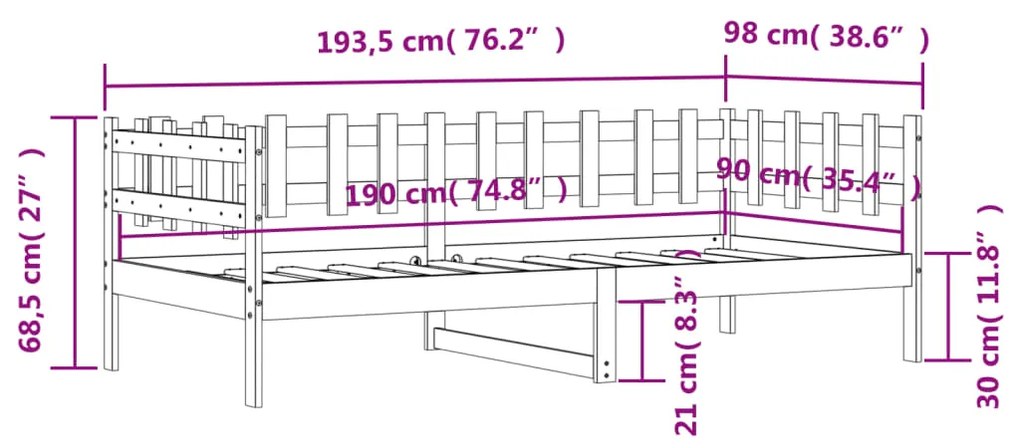 Sofá-cama 90x190 cm madeira de pinho maciça