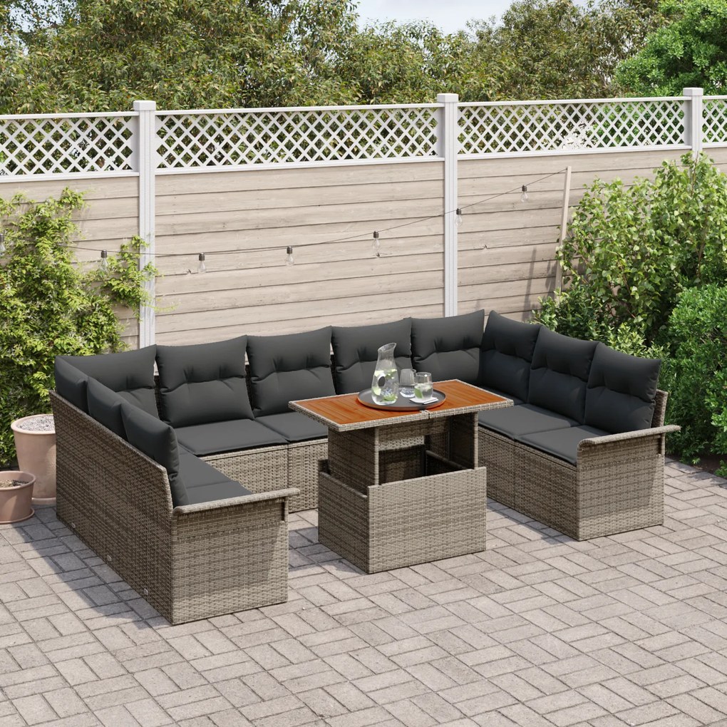 Conjunto de Sofá de Jardim da vidaXL de 10 Peças com Almofadas Cinza R