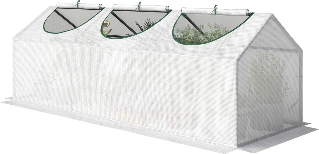 Estufa de jardim mini com 3 janelas enroláveis 180 x 60 x 60 cm, cobertura em PE de alta densidade 140 g/m², branca