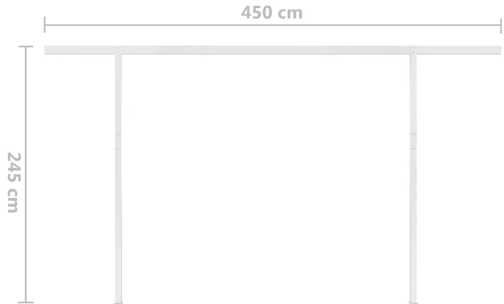 Toldo retrátil manual com luzes LED 4,5x3,5 m cor creme