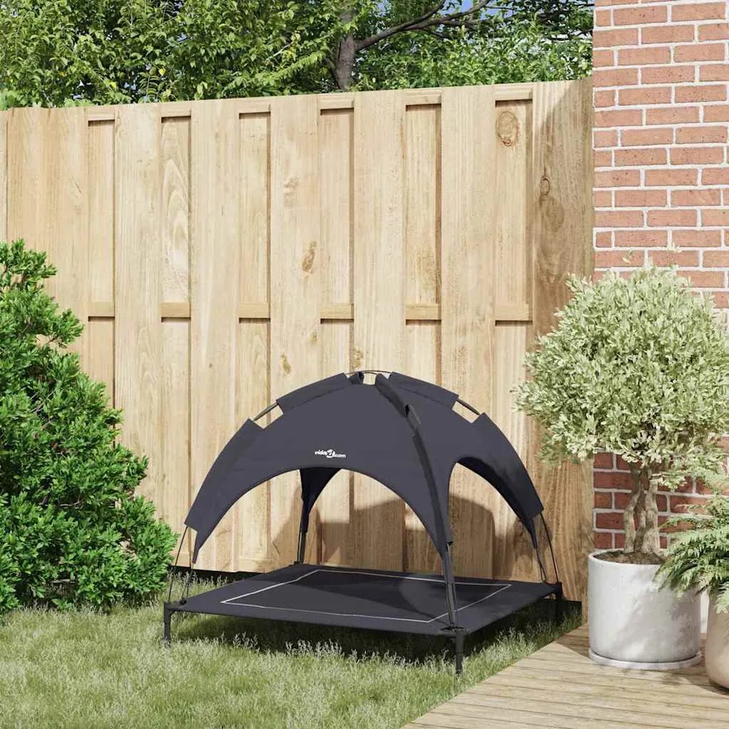 Cama Elevada para Cão com Teto Removível Preto Aço