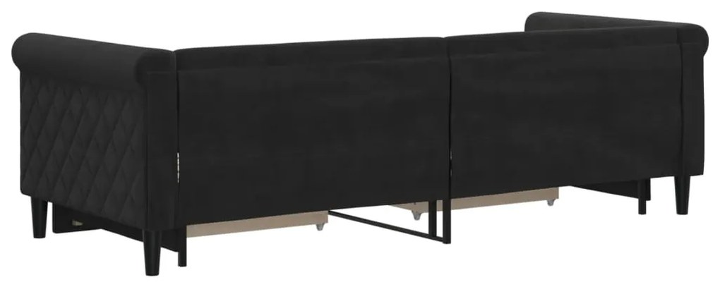 Sofá-cama com gavetão e gavetas 80x200 cm veludo preto