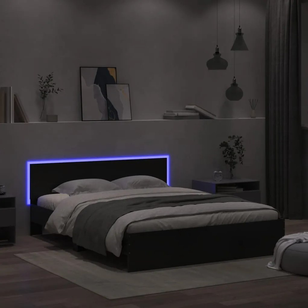 Estrutura de cama com LED sem colchão 150x200 cm preto