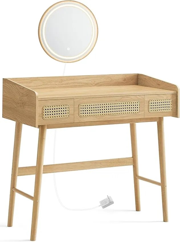 Penteadeira com espelho iluminado e 3 gavetas em estilo boêmio. | SONGMICS HOME | 90 x 43 x 82 cm | RVT007Y01.