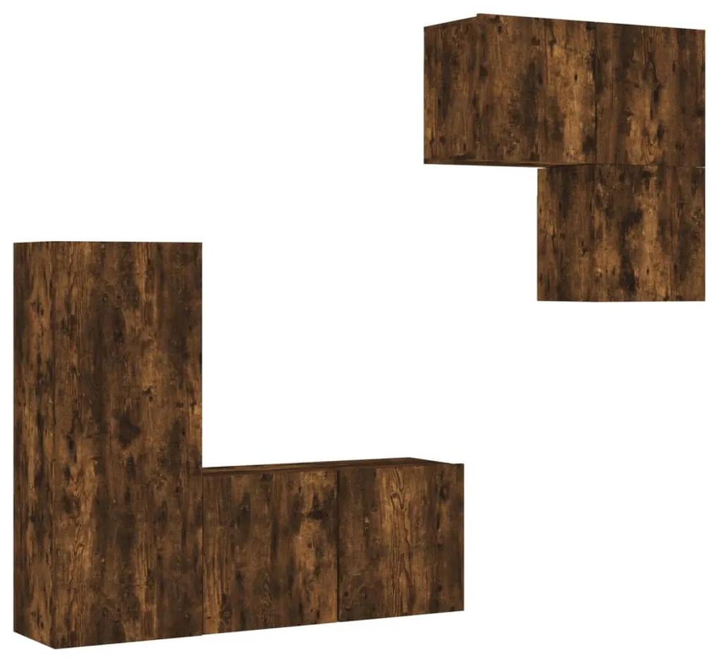 4 pcs móveis de parede p/ TV derivados madeira carvalho fumado