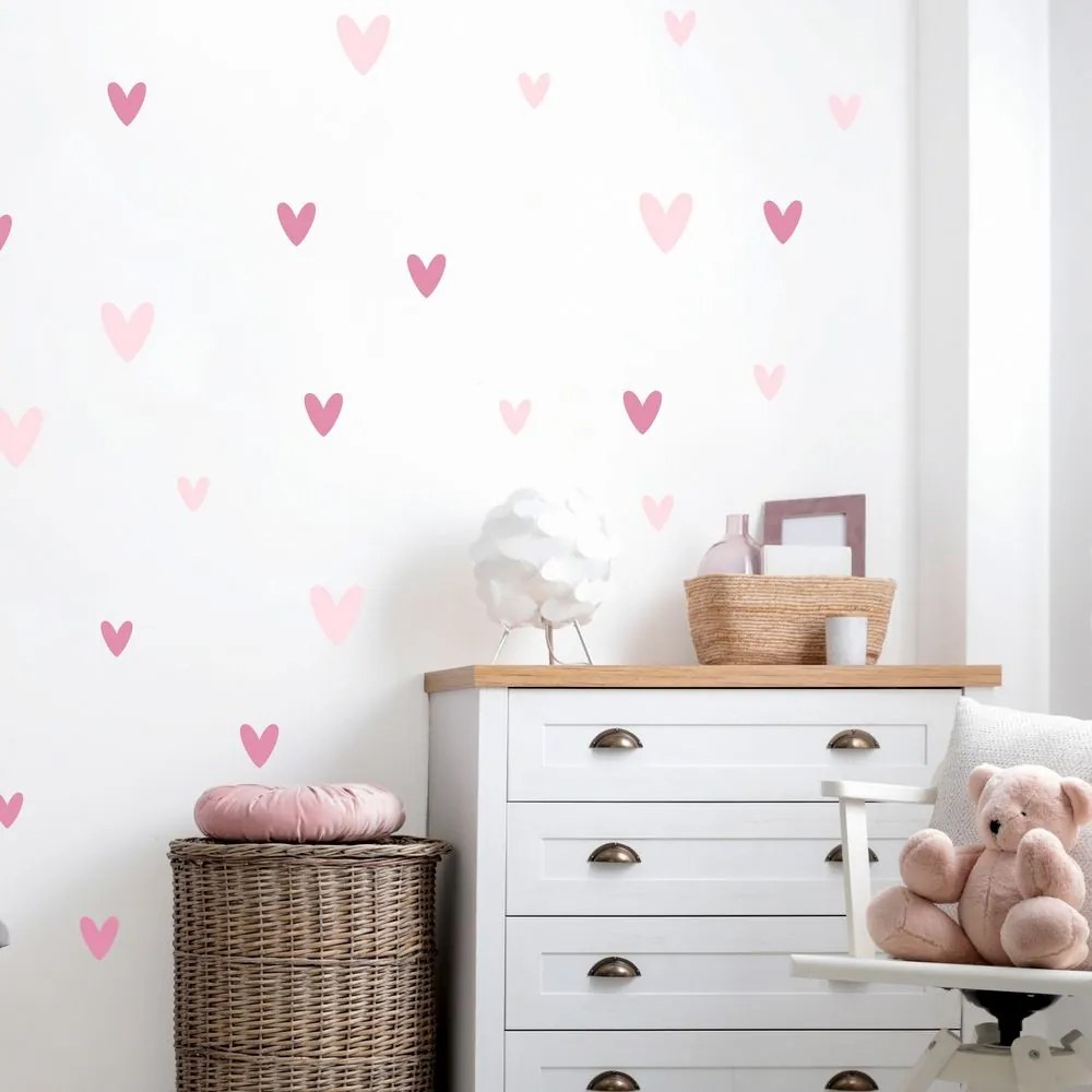 Autocolantes de parede para menina - Corações cor-de-rosa