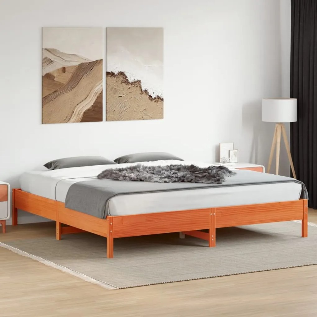 Cama sem colchão 200x200 cm pinho maciço castanho-mel