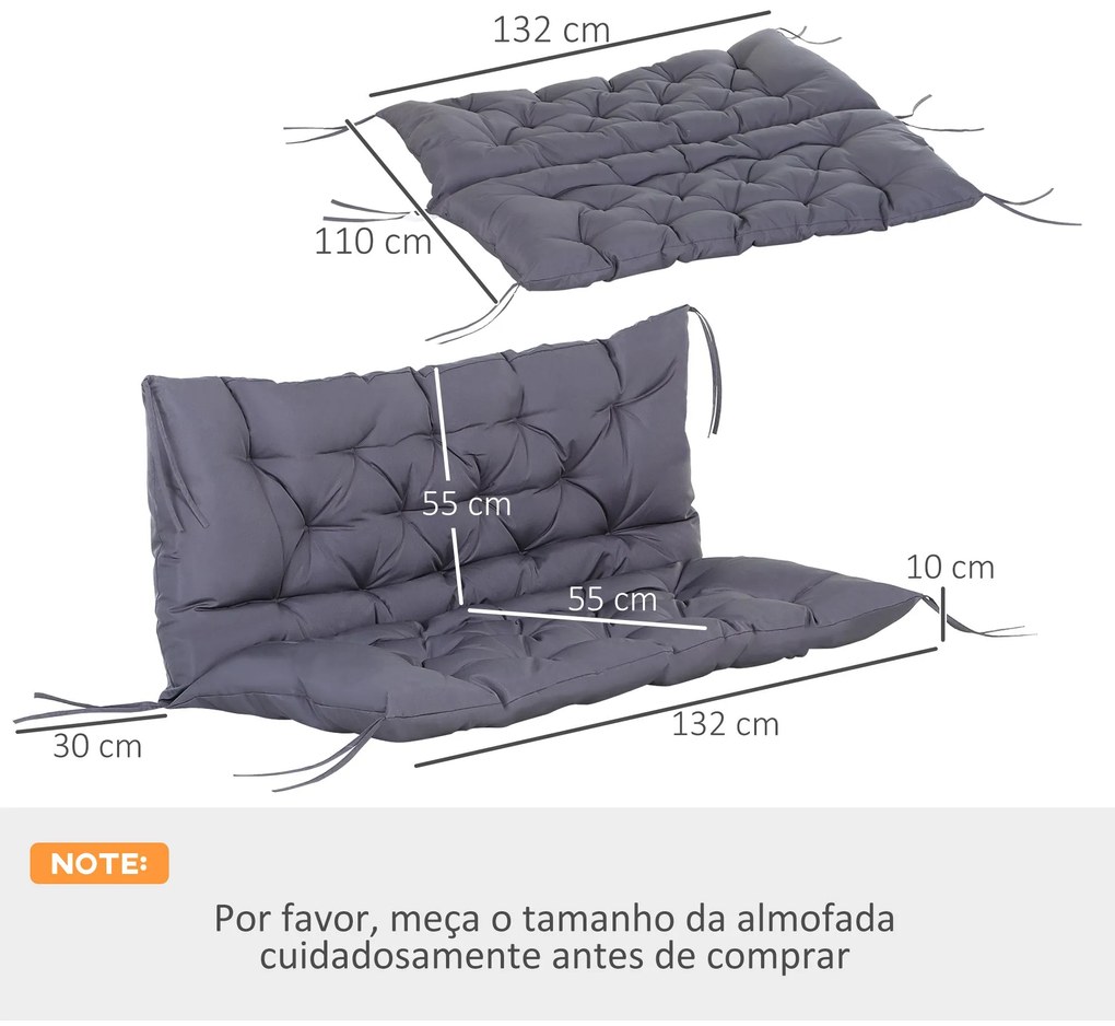 Almofada para Banco com Encosto 120x110x12cm Almofada de Banco de 2 Lu
