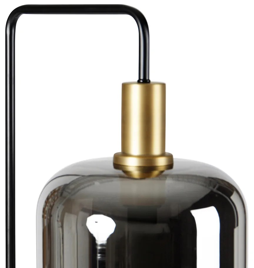 LED Candeeiro de pé preto com dourado e vidro fumê incl. PUCC - Zuzanna Design