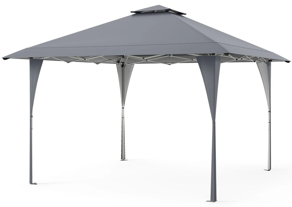 Gazebo retrátil de 4 x 4 m com teto duplo e estrutura metálica. Gazebo de jardim com altura ajustável.
