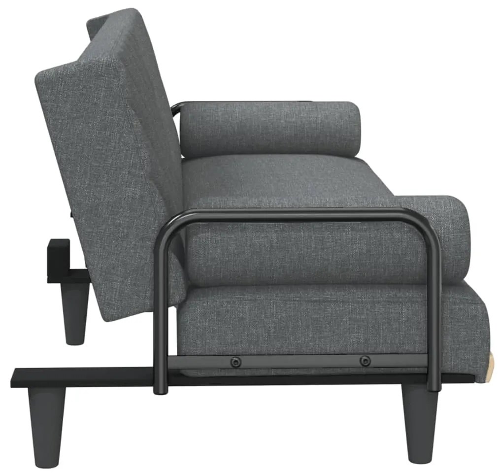 Sofá-cama com apoio de braços tecido cinzento-escuro