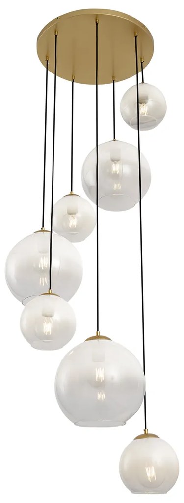 Candeeiro suspenso Hotel Chic latão com vidro branco redondo 7 luzes - Misty Chique de hotel