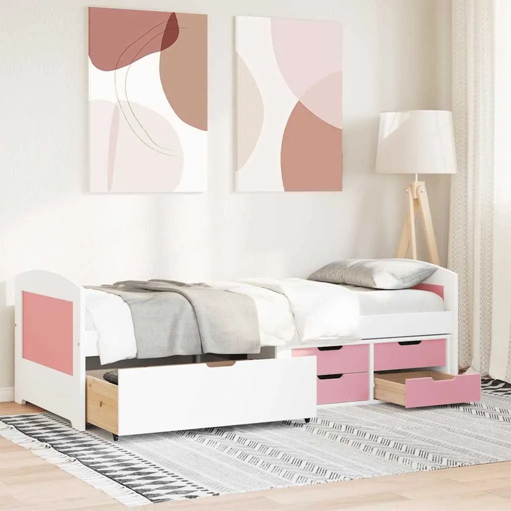 Sofá-cama com 5 gavetas sem colchão 90x200 cm IRUN branco&rosa