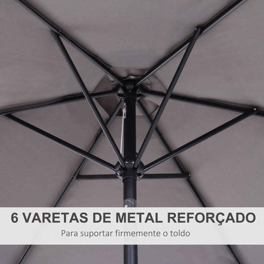 Guarda-Sol de Jardim Ø270x235cm Reclinável com Manivela e 6 Hastes - C
