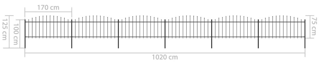 Cerca de jardim com topo em lanças (0,5-0,75)x10,2 m aço preto