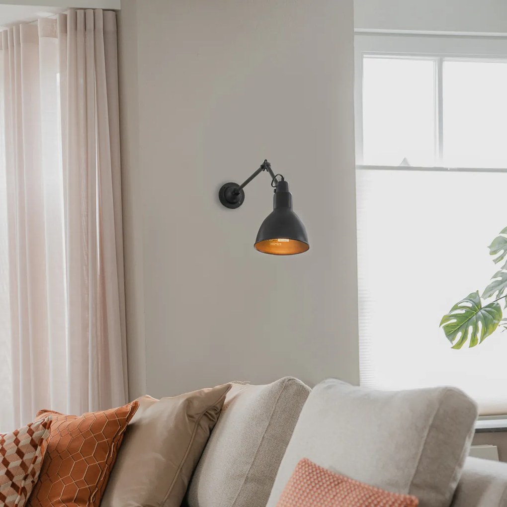 Candeeiro de parede industrial preto ajustável - Wye