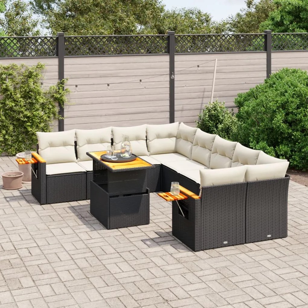 vidaXL 9 pcs conjunto de sofás p/ jardim c/ almofadões vime PE preto