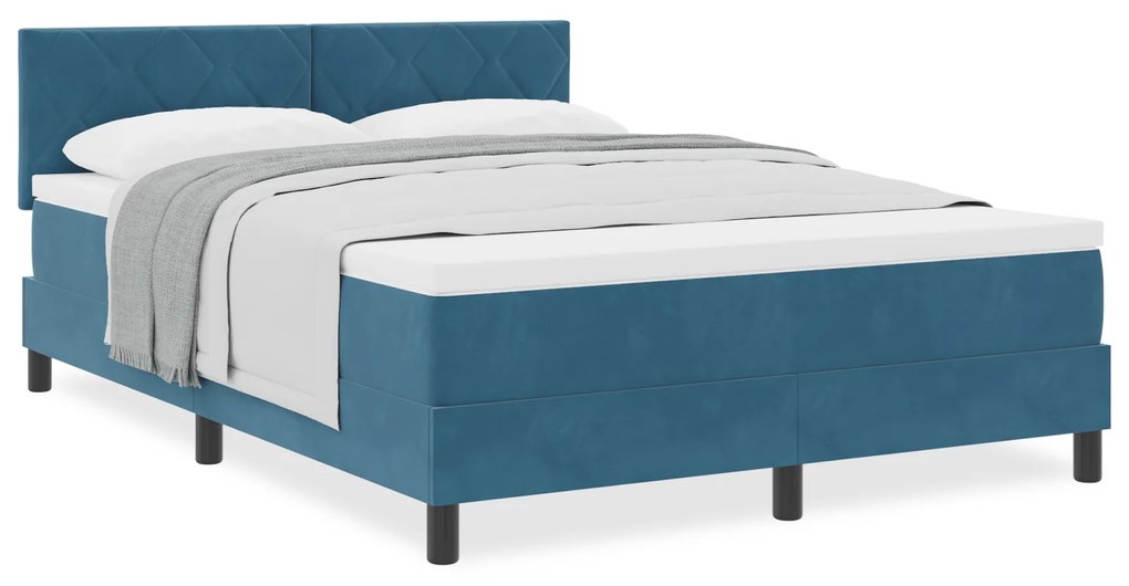 Cama Box com Colchão vidaXL Azul Escuro 140x190 cm Veludo