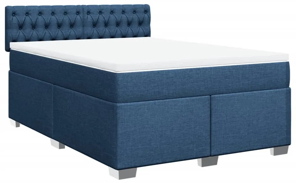 Cama com molas/colchão 140x200 cm tecido azul
