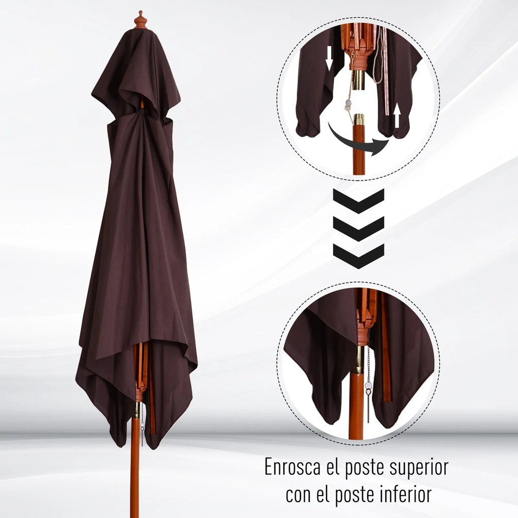 Chapéu de Sol de Jardim com Teto Duplo Sistema de Polia Toldo de Polié