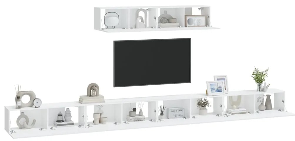 Conjunto móveis de TV 6 pcs madeira processada branco