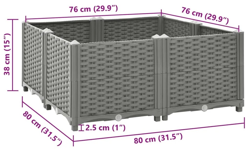 Canteiro elevado 80x80x38 cm polipropileno