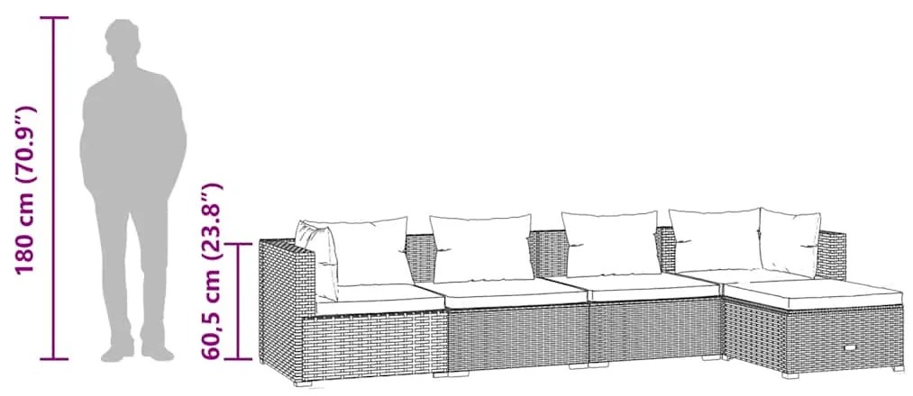 5 pcs conjunto lounge de jardim c/ almofadões vime PE preto