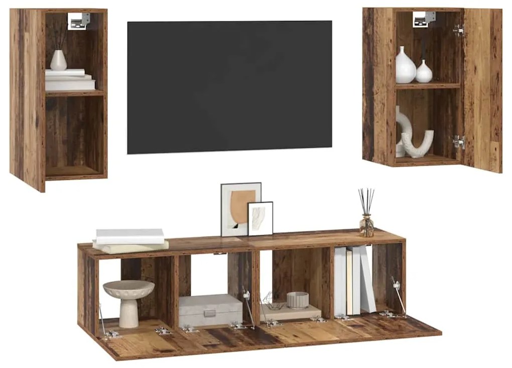 Conjunto de móvel de TV 4 pcs Madeira antiga 60 x 30 x 30 cm