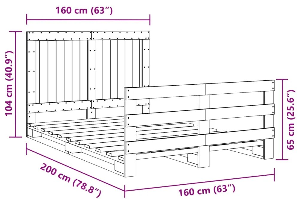 Estrutura de cama com cabeceira 160x200 cm pinho maciço