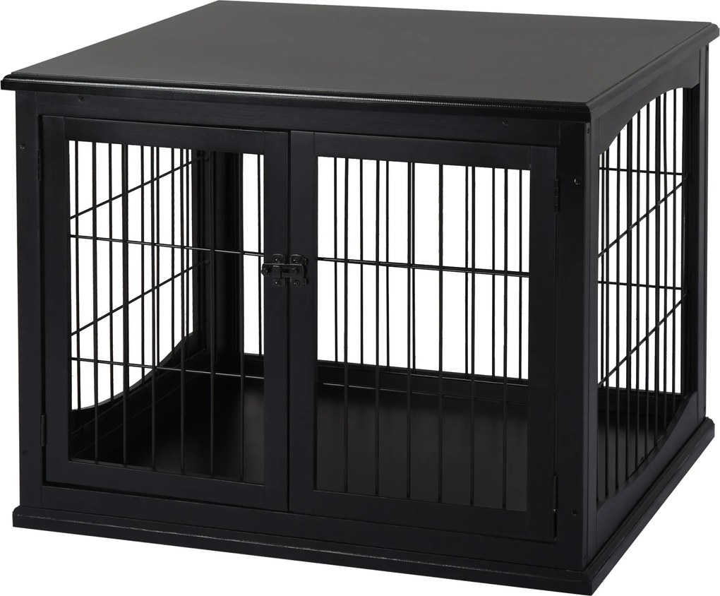 Gaiola para cães, móvel para animais, gaiola interior para cães em MDF de classe E1, 3 portas com fechadura, máx. 30 kg, 81 x 58 x 66 cm, preta