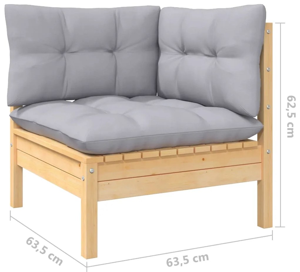 6 pcs conjunto lounge de jardim + almofadões cinza pinho maciço