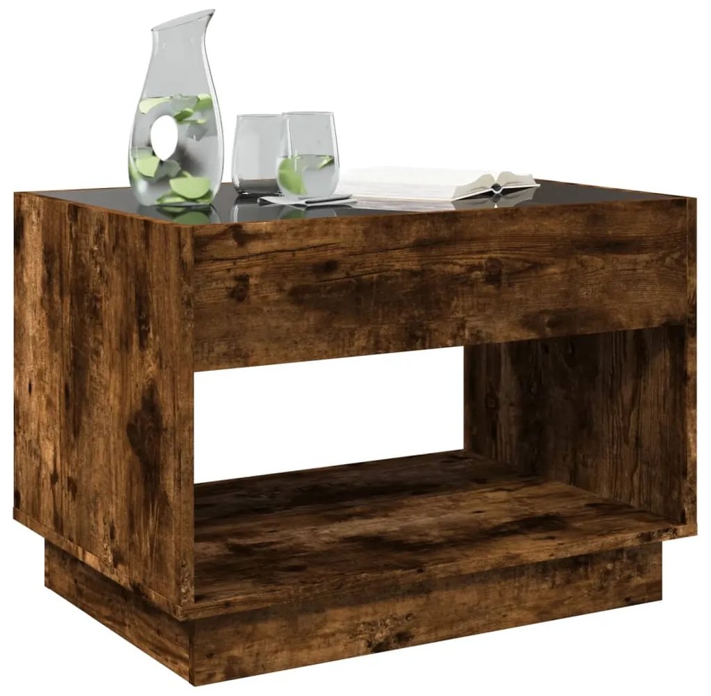 Mesa de centro luzes LED Infinity 70x50x50 cm carvalho fumado