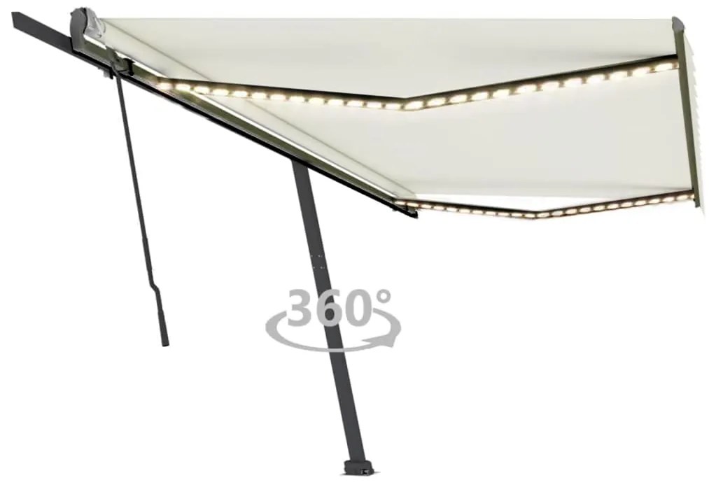 Toldo retrátil manual com LED 500x300 cm cor creme