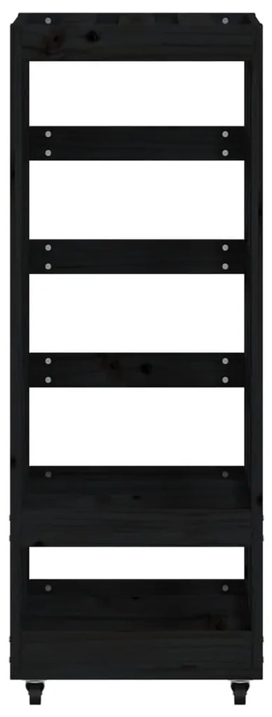 Suporte de lenha c/ rodas 40x49x110 cm pinho maciço preto
