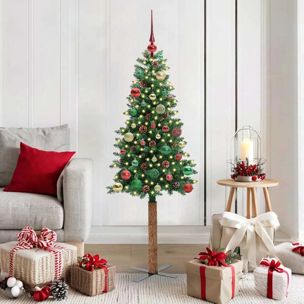 vidaXL Árvore de Natal Slim com 150 LEDs com suporte Verde 150 cm