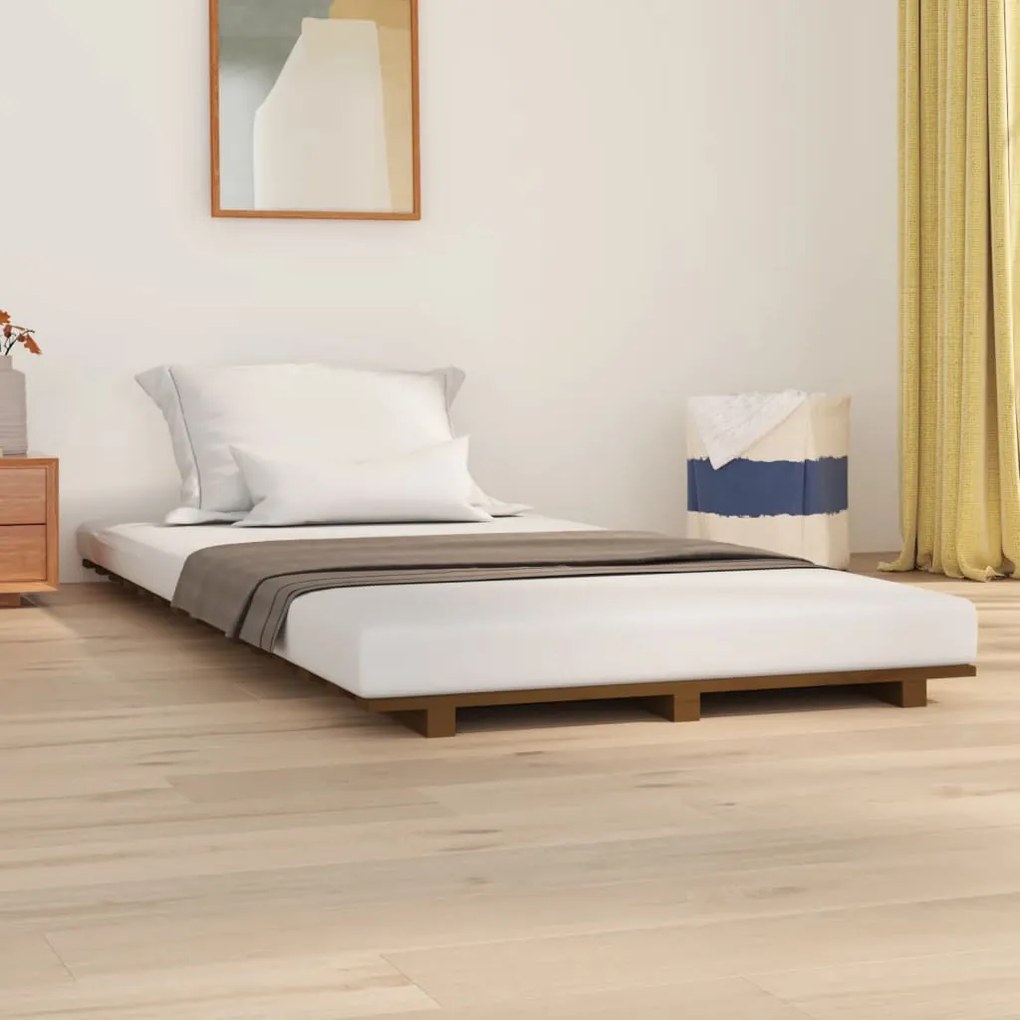 vidaXL Estrutura de cama 90x200cm madeira de pinho maciça castanho mel