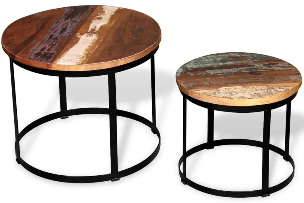 244007 vidaXL Conjunto mesa centro redonda madeira reciclada 2 pcs 40cm/50cm