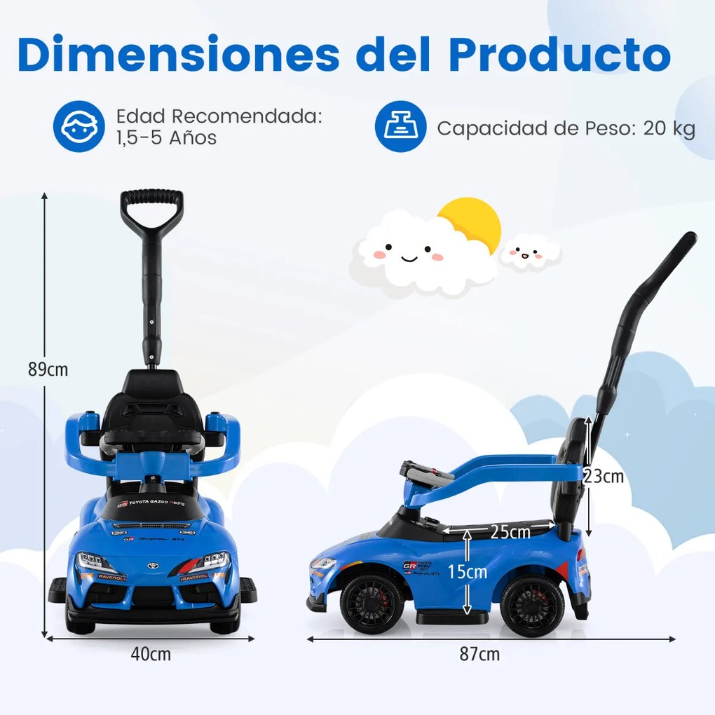 Carro andarilho para bebés, brinquedo andador 3 em 1 com sons e música, com corrimão, alça de empurrar e pedal, capacidade de carga de 20 kg, para ida