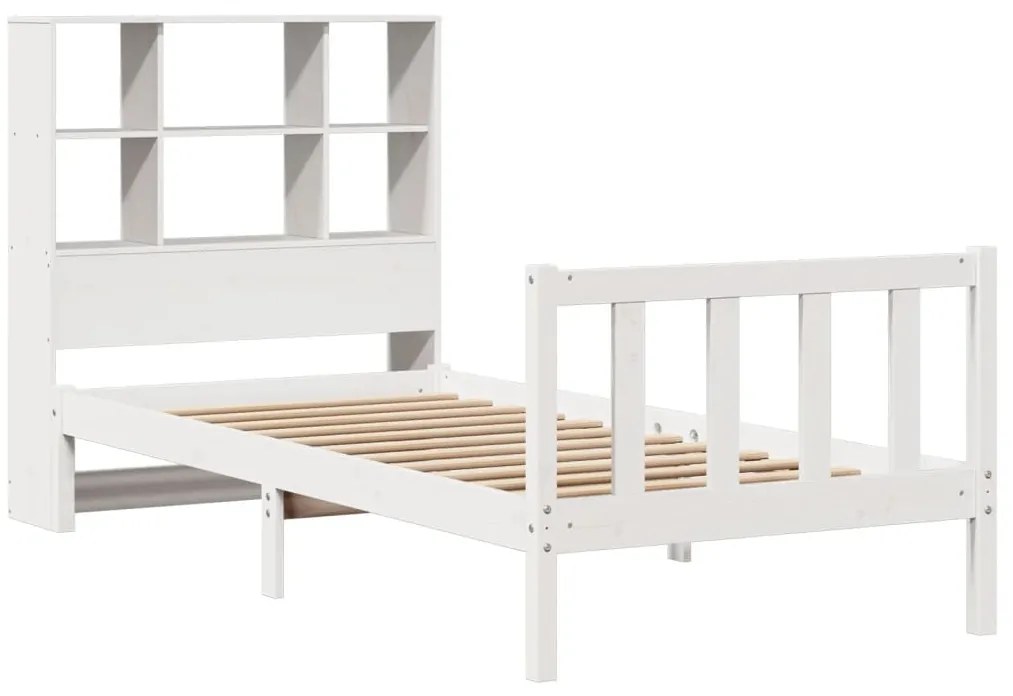Cama com estante sem colchão 90x200 cm pinho maciço branco